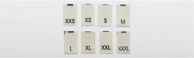 Off-white organic cotton - printed size labels XXS to XXXL