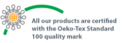 Alle produktene våre er Øko-Tex 100 sertifisert.